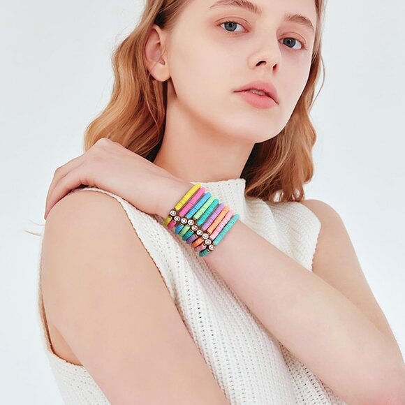 Preppy Beaded Bracelets Set for Teen Girls Women Colorful Friendship Stackable - Picture 3 of 6